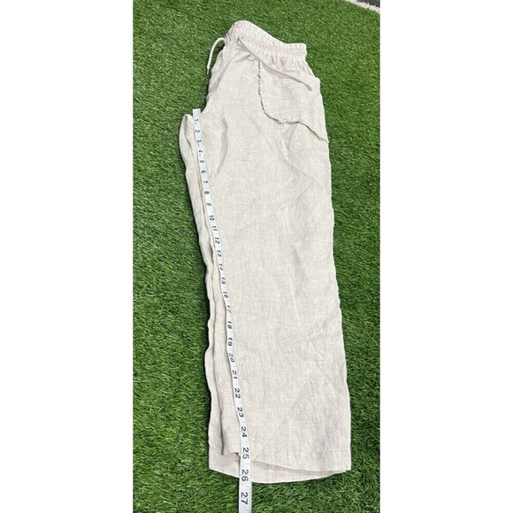 UCHUU Women's High Rise Wide Leg Drawstring Linen Pants Cropped Khaki SZ M - Picture 3 of 8